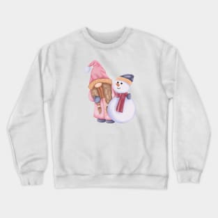 Cute Gnome Girl And Snowman Crewneck Sweatshirt